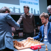 Robert Emms (Fischer), Levon Aronian, Ronan Raftery (Spassky), Magnus Carlsen and Malcolm Pein (CSC) [Photography courtesy of London Chess Classic]